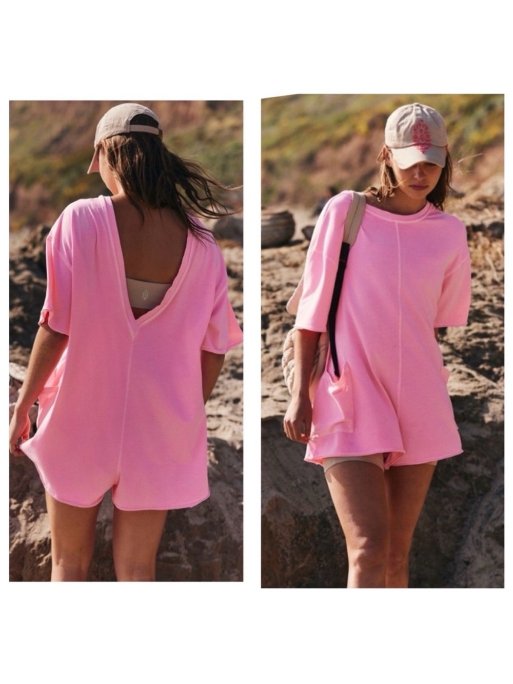 Free People | Hot Shot Tee Romper in Pink Lemonade M